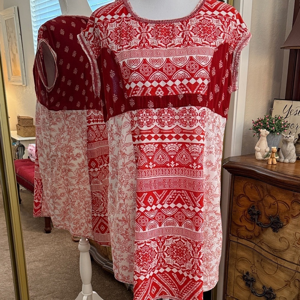 Melange Red and White Geometric Mini Dress
